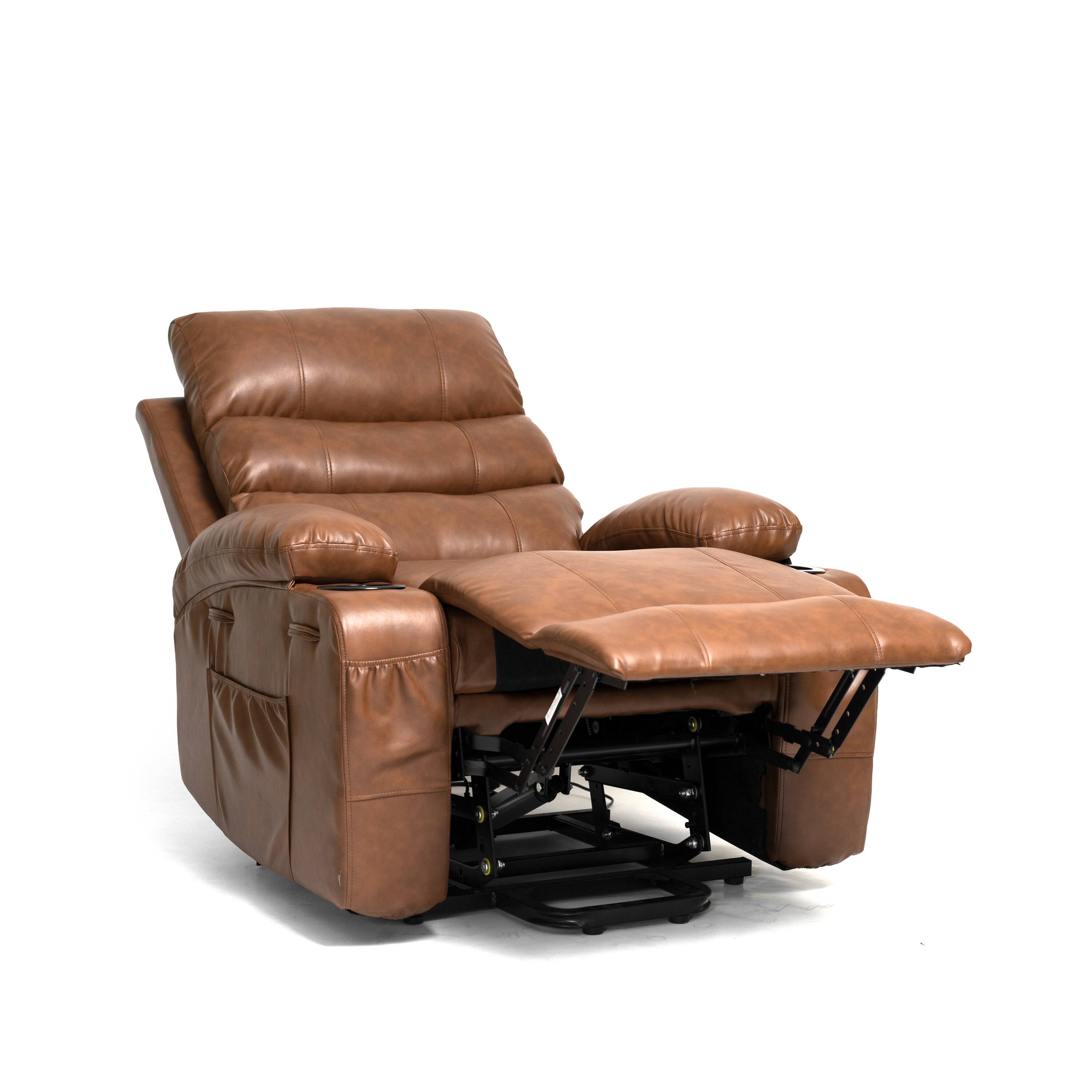 Alt View 4. Aukfa - 21" Seat Width Electric Power Lift Recliner - 8-Point Massage & Lumbar Heat, Remote Control, Side Pockets & Cup Holders. - Brown.