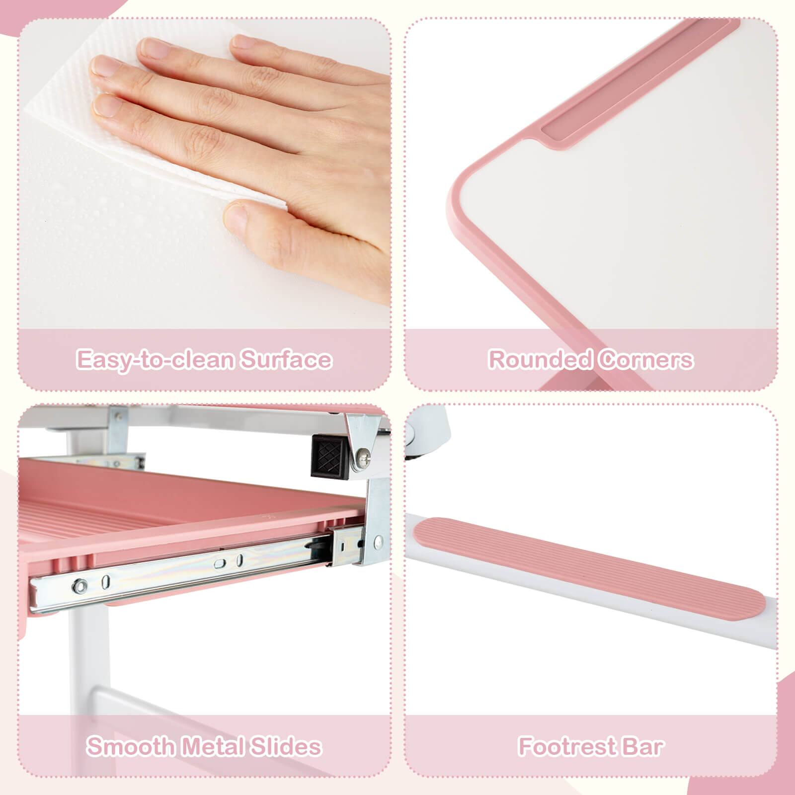 Easy-to-clean Surface  
Rounded Corners  
Smooth Metal Slides  
Footrest Bar
