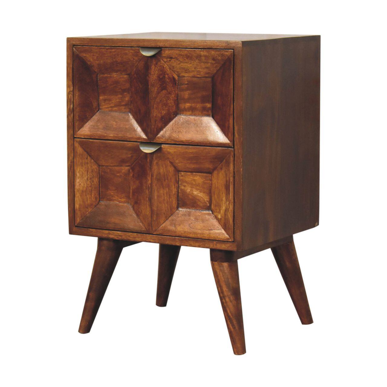 Back. Artisan Furniture - Artisan Furniture Solid Wood Quad Nightstand, 2 Drawers, Nordic Legs, Chestnut, Dark Brown - Chestnut.