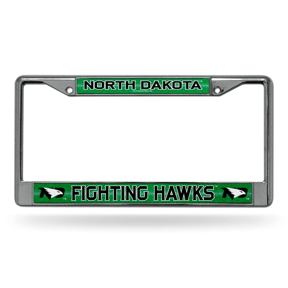 North Dakota Fighting Hawks Sparkly Glitter Bling Look Chrome License Plate Frame