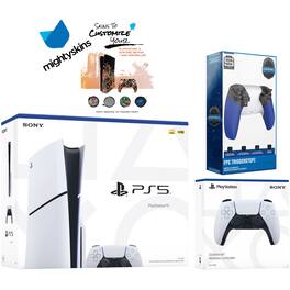 PlayStation 5 Slim Disc with Extra Glacier Controller, Trigger Stop Kit and MightySkins Decal Voucher - PlayStation 5