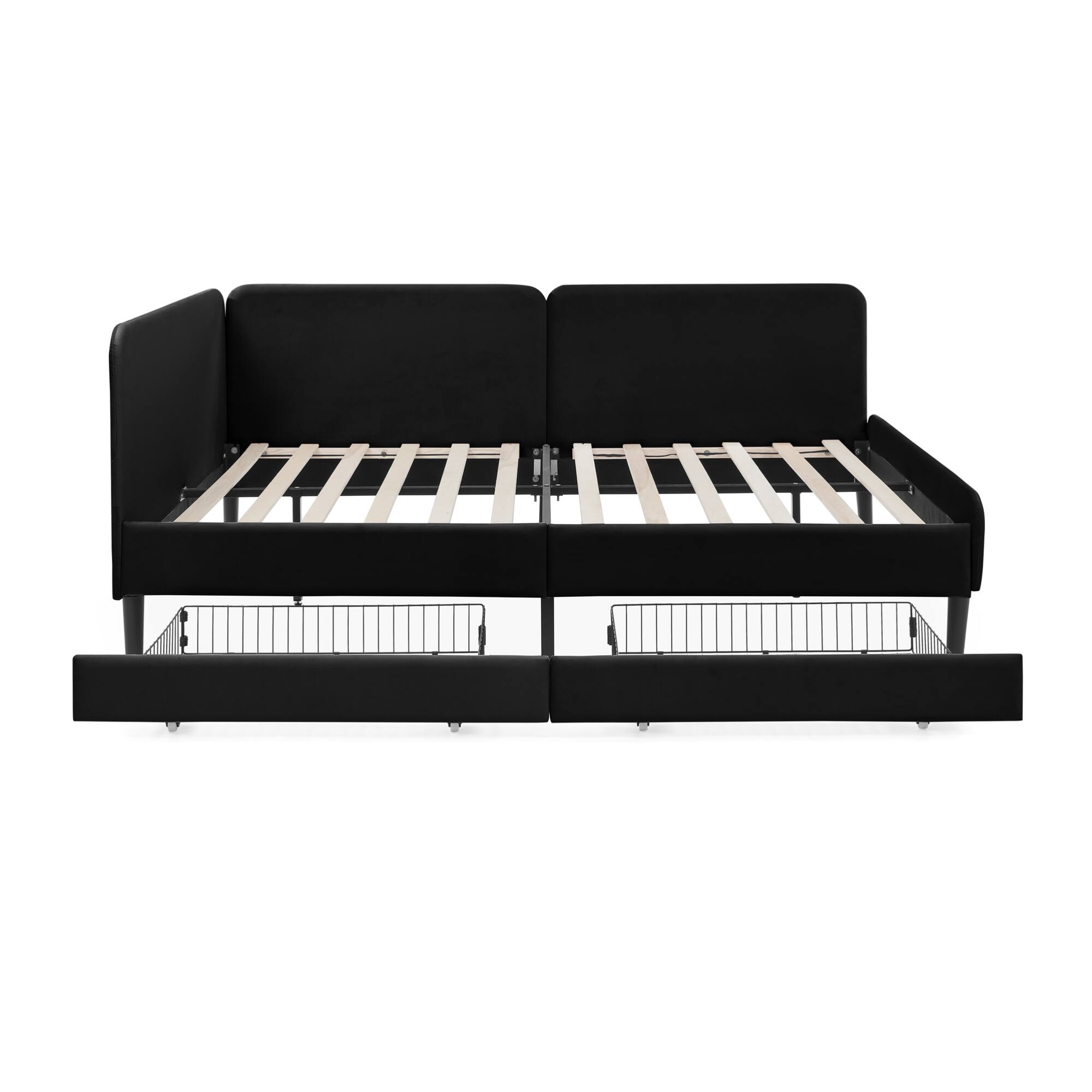 Alt View 9. GOODSILO - Full Size Upholstered Platform Bed Frame with Storage Drawers and Adjustable Sofa Functionality - Black.