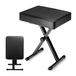 5 CORE - Keyboard Bench 3" Padded Cushioned Piano Stool Height Adjustable Guitar Seat Folding Portable - Black