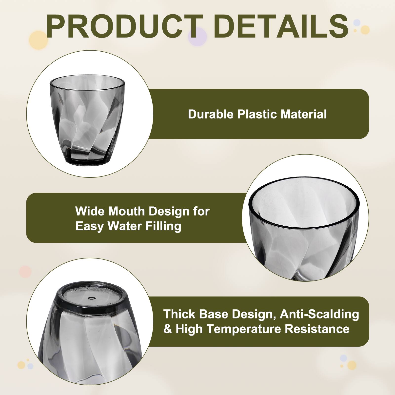 PRODUCT DETAILS

- Durable Plastic Material
- Wide Mouth Design for Easy Water Filling
- Thick Base Design, Anti-Scalding & High Temperature Resistance