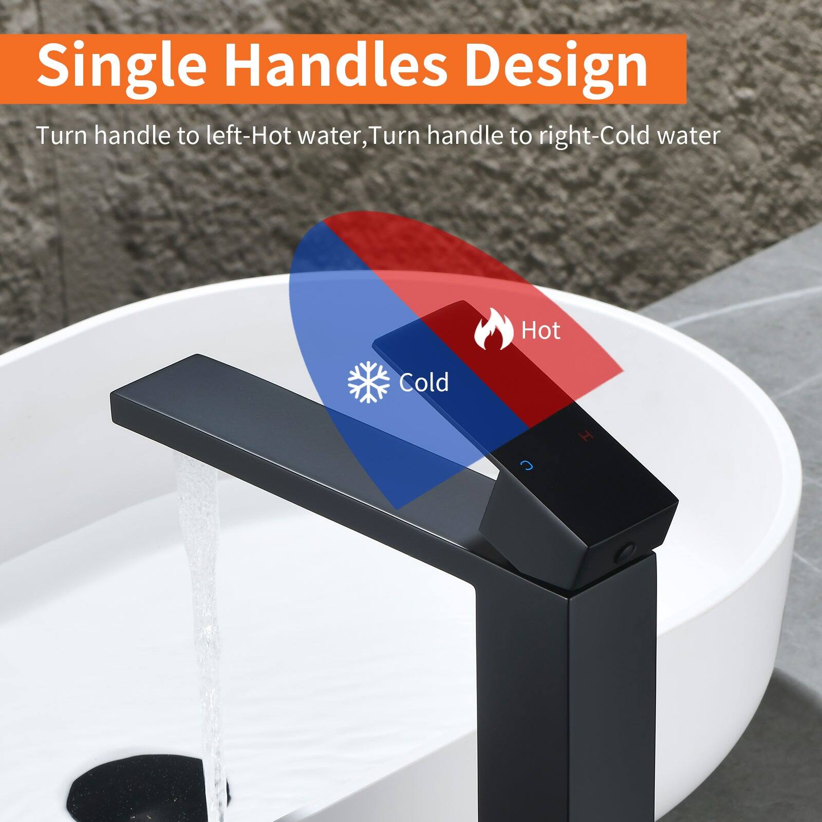 Single Handles Design

Turn handle to left-Hot water, Turn handle to right-Cold water

Hot Cold
