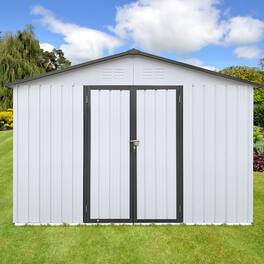 Mondawe - 10x12 Ft Metal Garden Sheds Outdoor Storage Sheds - White+gray