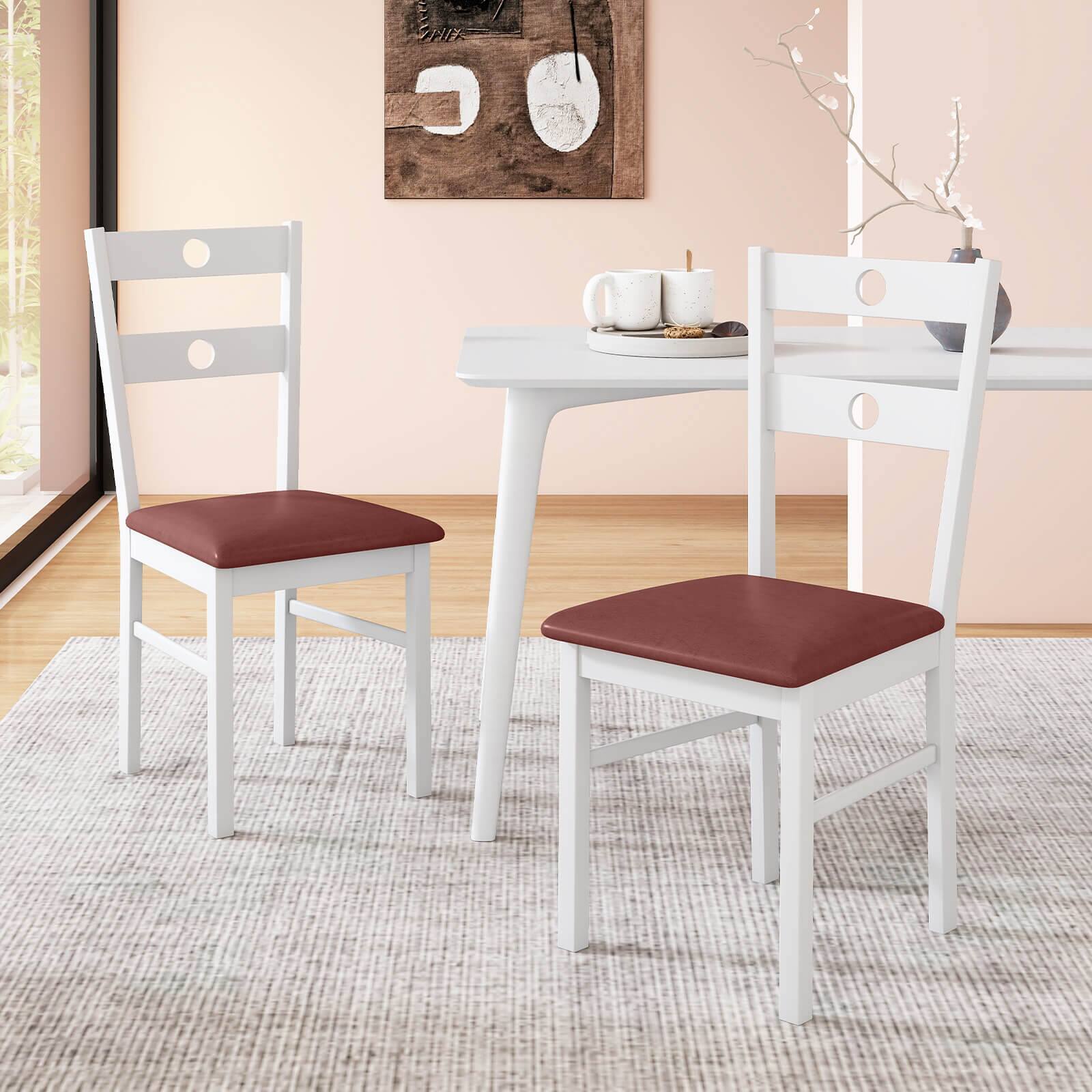 Alt View 1. Costway - Costway Wood Dining Chairs Set of 2 with Rubber Wood Frame, Padded Seat & Slatted Backrest - White.