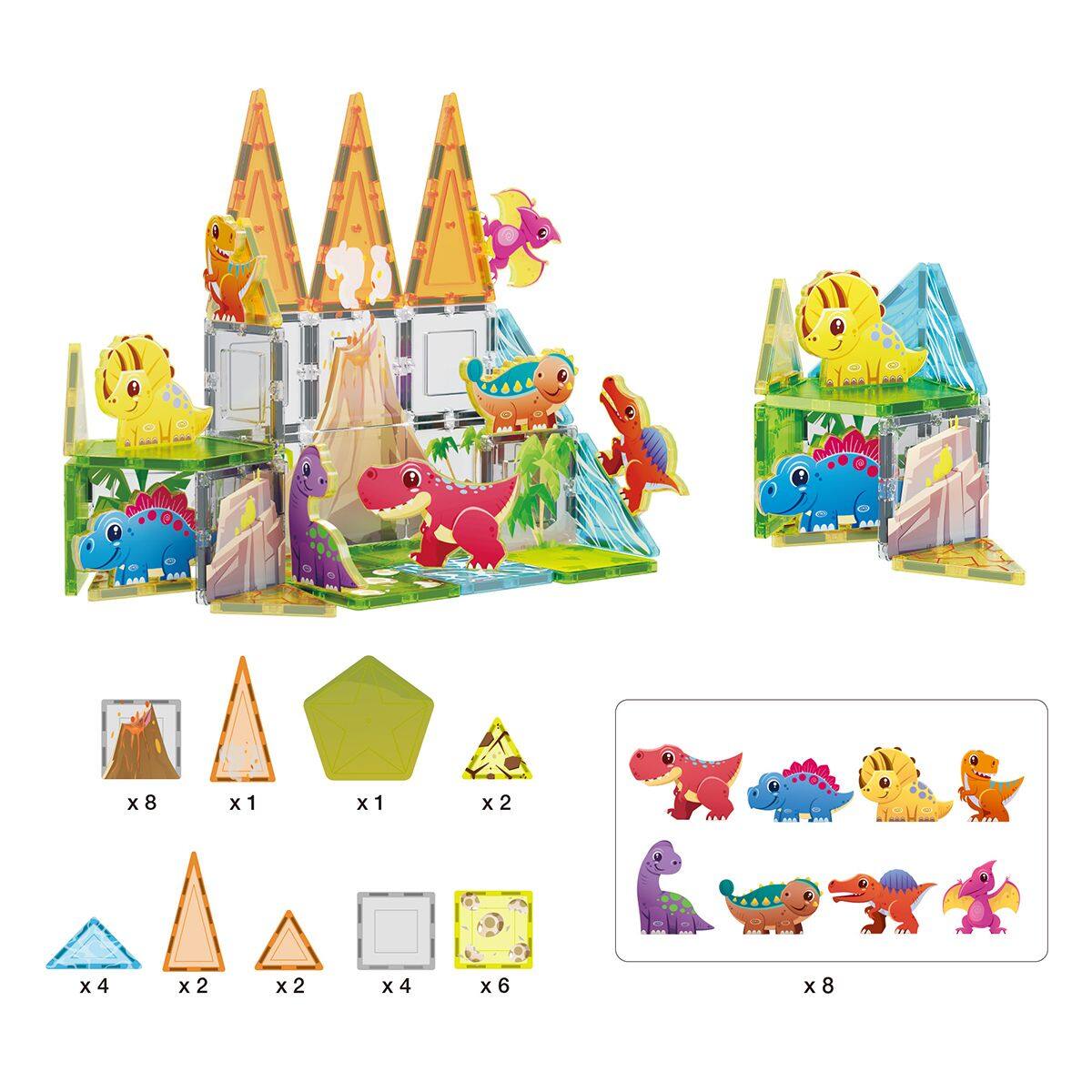 Alt View 2. PicassoTiles - PICASSO-TILES Magnetic Tiles for Kids, 38PCS Magnet Tile Dinosaur Theme, Educational Building Blocks Set, STEM Toy - Multicolor.