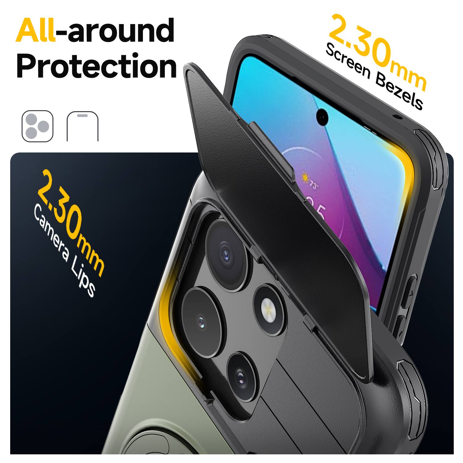 All-around Protection  
2.30mm Camera Lips  
2.30mm Screen Bezels