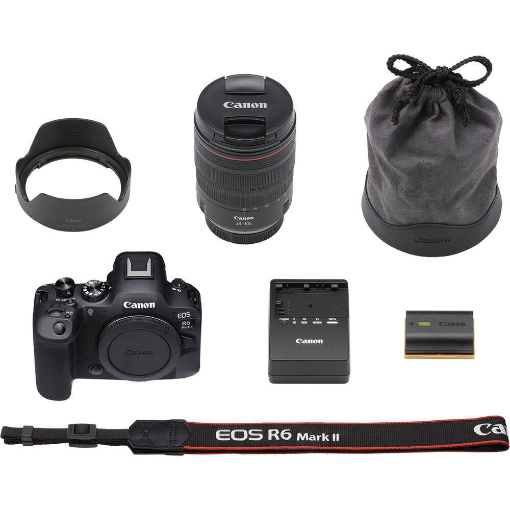 Canon EOS R6 Mark II  
Canon EF 24-105mm f/4L  
Canon Lens Hood  
Canon Camera Strap  
Canon Camera Bag  
Canon Battery Charger  
Canon Battery