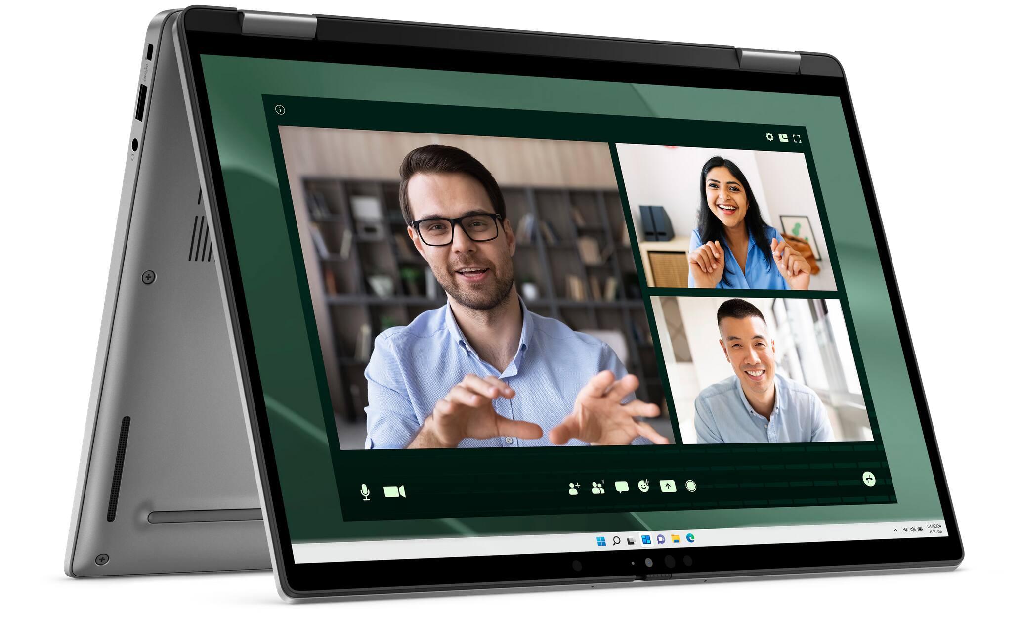 Back. Dell - Convertible 2 in 1 Latitude 7450 Laptop | Intel Ultra 7 165U | 16GB RAM | 256GB NVMe | Webcam | Backlit KB | Win 11 Pro. - Silver.