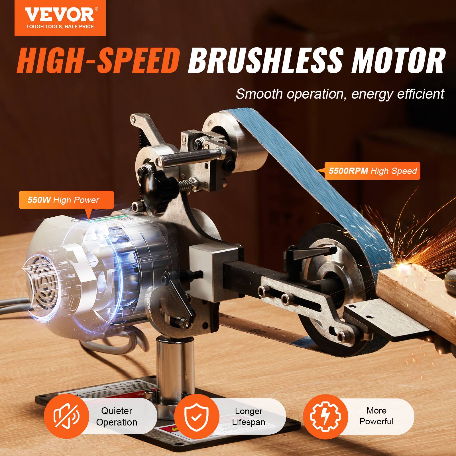 VEVOR TOUGH TOOLS, HALF PRICE

HIGH-SPEED BRUSHLESS MOTOR
Smooth operation, energy efficient

5500RPM High Speed
550W High Power

Quieter Operation
Longer Lifespan
More Powerful