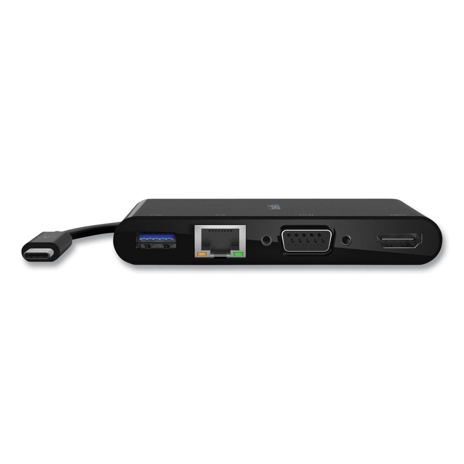 Alt View 4. Belkin - Belkin AVC005BK-BL HDMI/Ethernet/USB-A/USB-C/VGA 4.33 in. USB-C Multimedia Adapter - Black - Black.