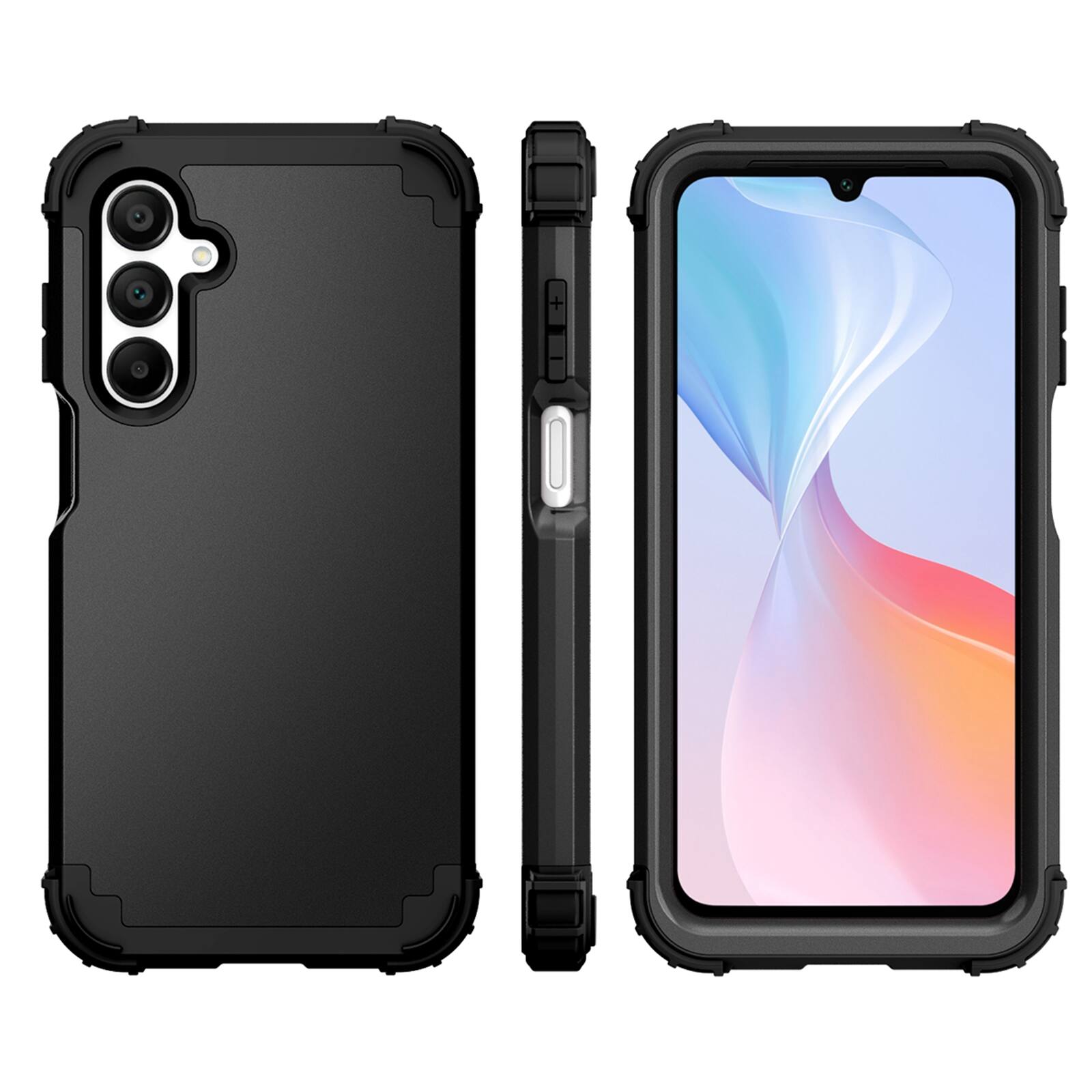 Alt View 2. Dteck - Rugged Case for Samsung Galaxy A16 5G,Shockproof Soft Silicone Bumper Hard PC Back Cover,3-Layers Protective Shell - Black.