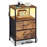 Songmics Home - Nightstand with Charging Station and App-Controlled Adjustable LED Lights, Bed Side Table, 2 Drawers and Open Shelf - Rustic Brown and Ink Black