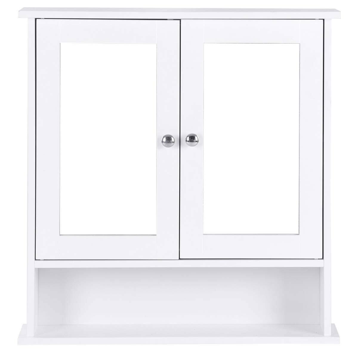 Left. Hivvago - White Bathroom Wall Medicine Cabinet with Mirror and Open Shelf - White.