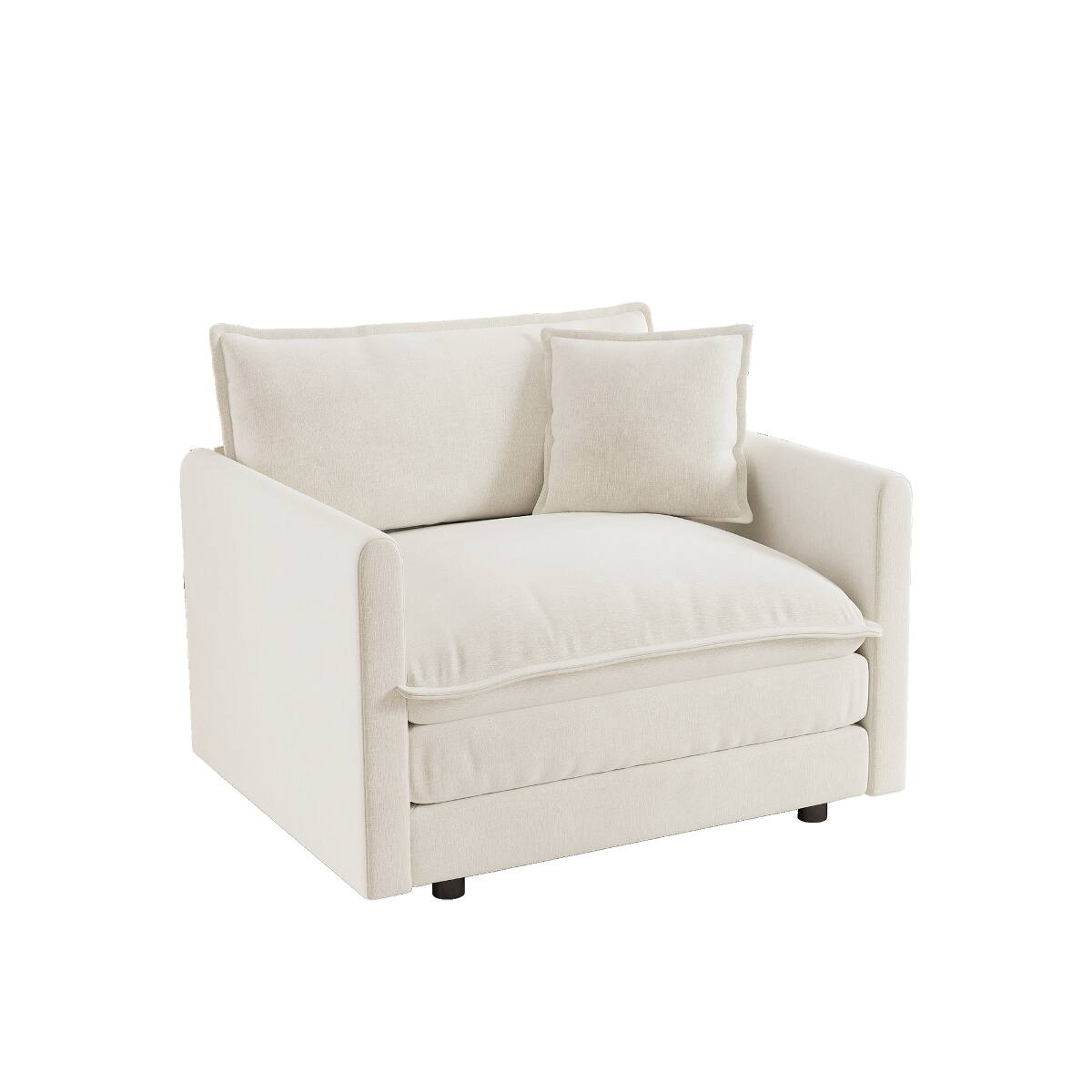 Back. Ropilly - Ropilly White Chenille Single Seat Sofa Deep Seat Upholstered Reading Armchair with Toss Pillow - White.
