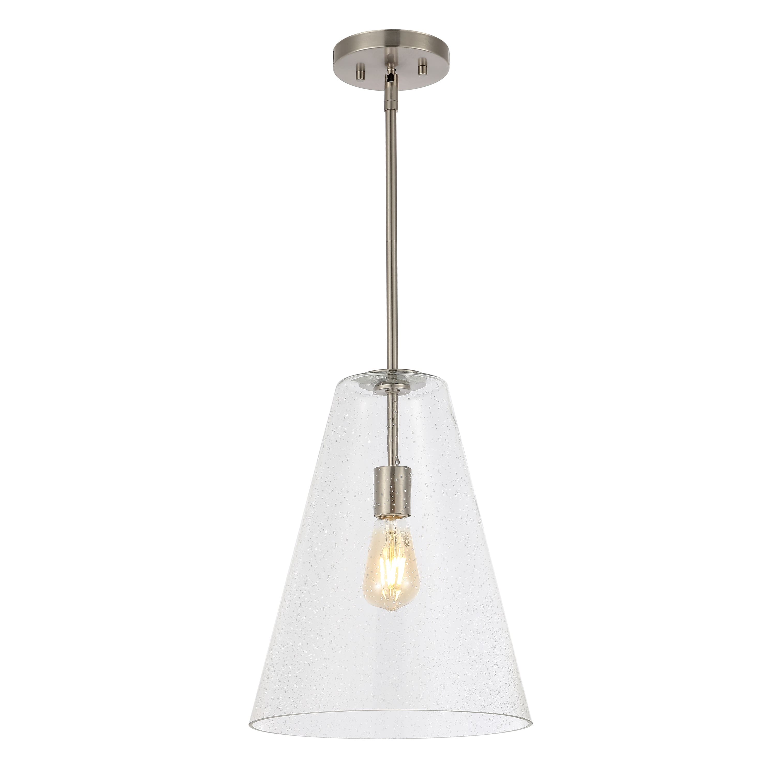 Jonathan Y - Arlo 11.5" 1-Light Mid-Century Modern Iron/Seeded Glass LED Pendant, /Clear - Nickel