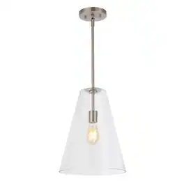 Jonathan Y - Arlo 11.5" 1-Light Mid-Century Modern Iron/Seeded Glass LED Pendant, /Clear - Nickel