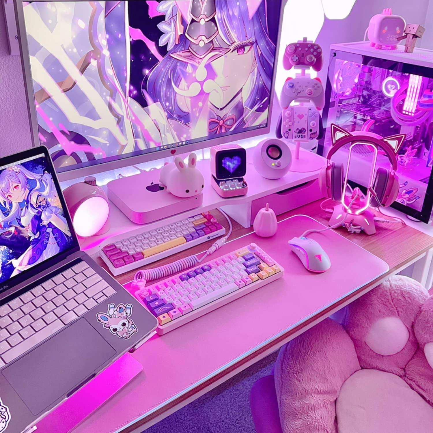Alt View 4. Tilted Nation - Tilted Nation Pink Mouse Pad | RGB Gaming Mouse Pad Pink (Create Your Dream Setup) Large LED Mousepad Mats for Desk - Pink.