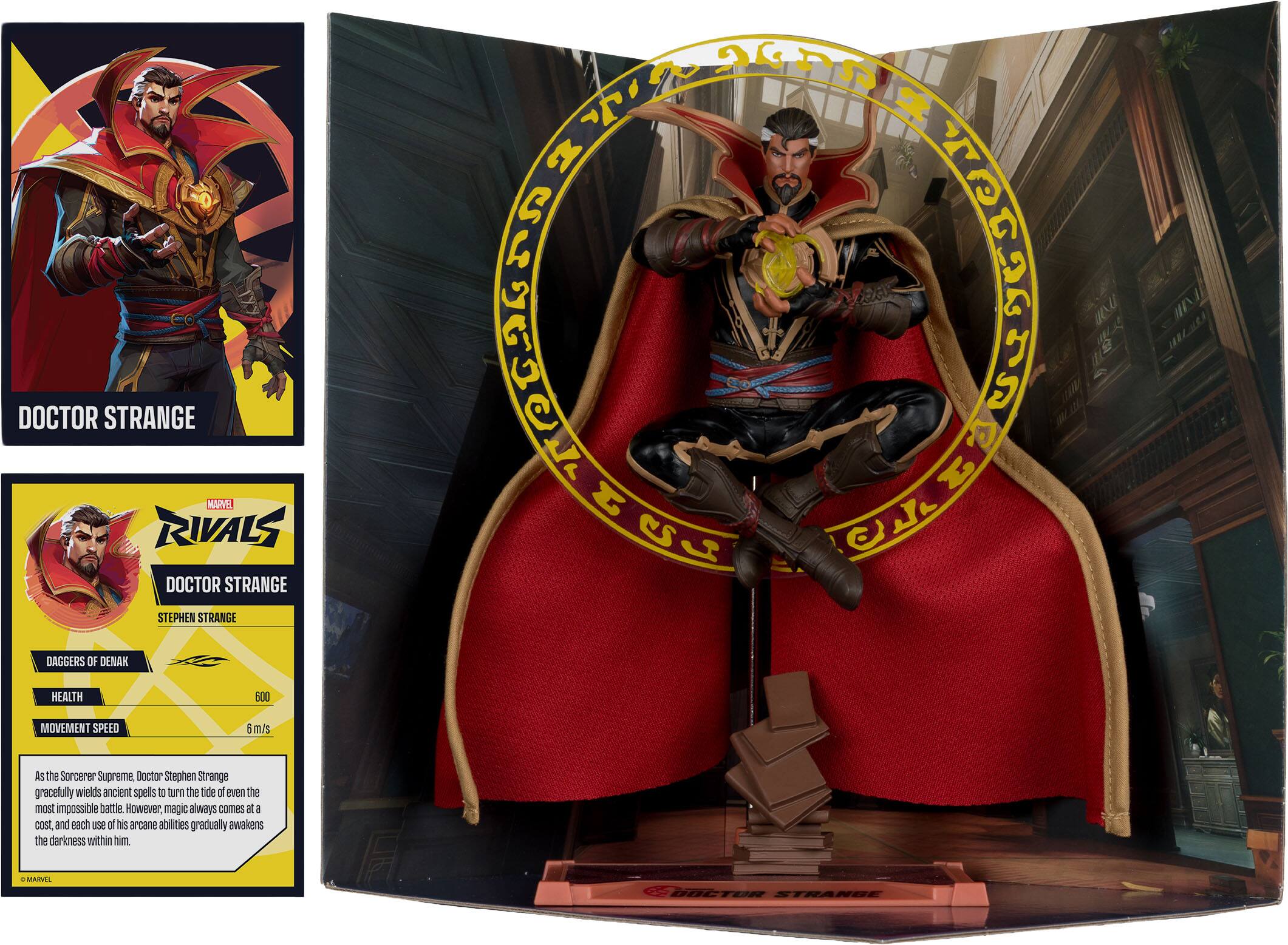 DOCTOR STRANGE  
MARVEL RIVALS  
DOCTOR STRANGE  
STEPHEN STRANGE  

DAGGERS OF DENAK  
HEALTH 600  
MOVEMENT SPEED 6 m/s  

As the Sorcerer Supreme, Doctor Stephen Strange gracefully wields ancient spells to turn the tide of even the most impossible battle. However, magic always comes at a cost, and each use of his arcane abilities gradually awakens the darkness within him.