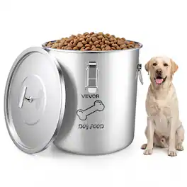 VEVOR - Stainless Steel Dog Food Storage Container 17 lbs/5.28 Gal Capacity, for Living Room Kitchen,Airtight Lid & Dual Handles - Silver