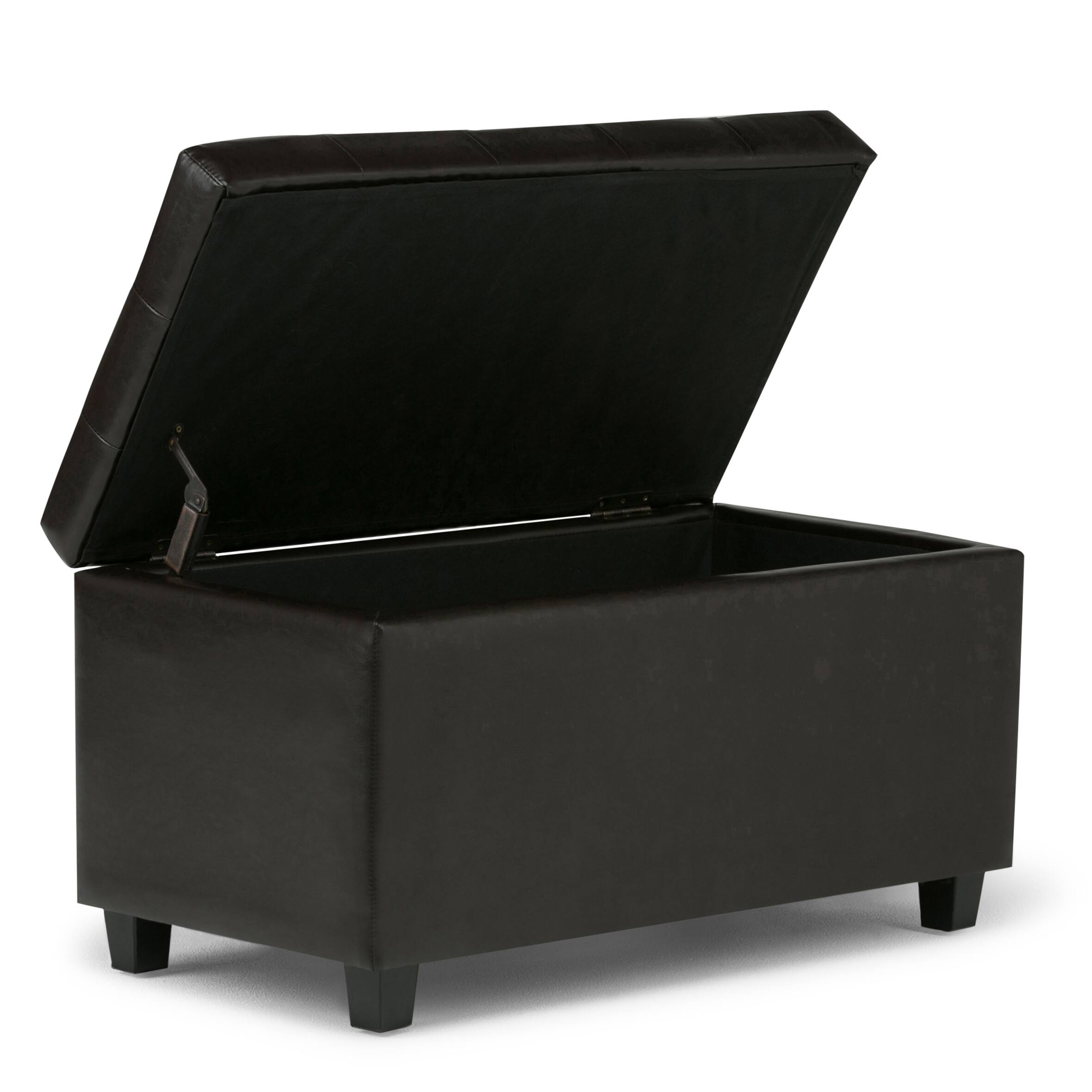 Back. Simpli Home - Cosmopolitan 34 inch Wide Storage Ottoman in Tanners Brown Vegan Leather - Tanners Brown.