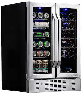 NewAir - Refurbished 18-Bottle Wine and 60-Can Dual Zone Beverage Cooler - Stainless Steel