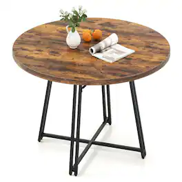 Resenkos - 47" Round Farmhouse Dining Table for 6 with Cross Base, Rustic - Brown