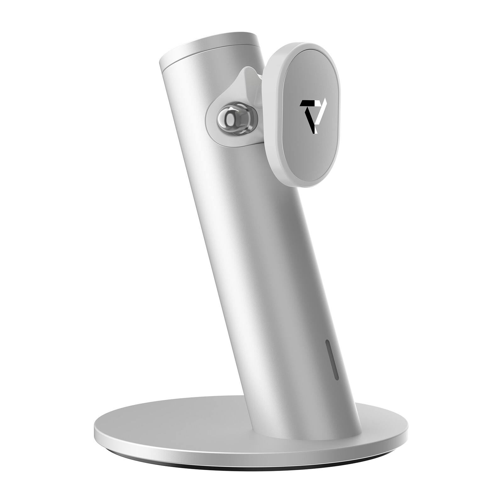 Left. PRISMXR - Carina S1 Premium Aluminum Charging Station for Ray-Ban Meta Smart Glasses - Silver - Silver.