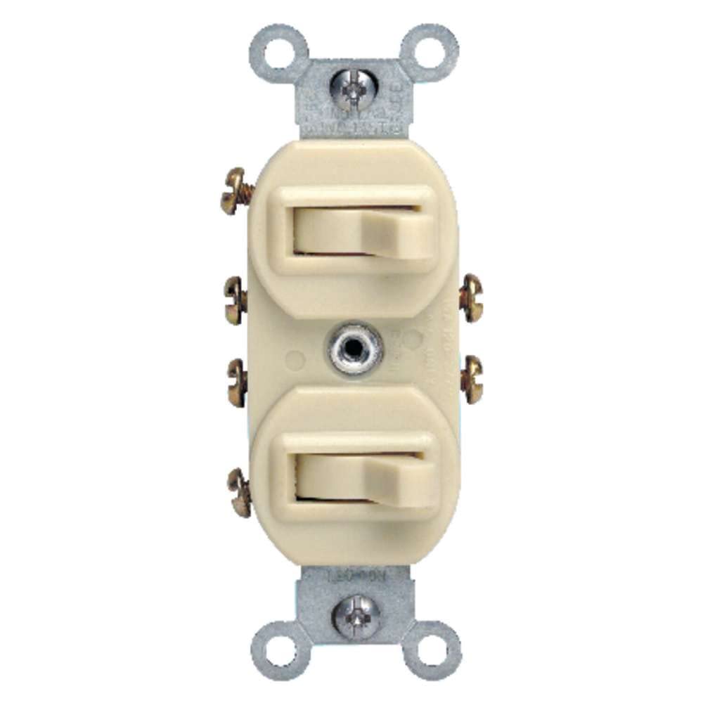 Front. Amber Sporting Goods - Leviton 15A 277V Ivory 3 Pole Toggle Duplex Combination Switch - Ivory.