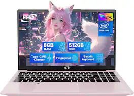 NIMO - 15.6" FHD Student Laptop Intel 12th Gen N100 8GB RAM 512GB SSD Backlit Keyboard - Rose Gold