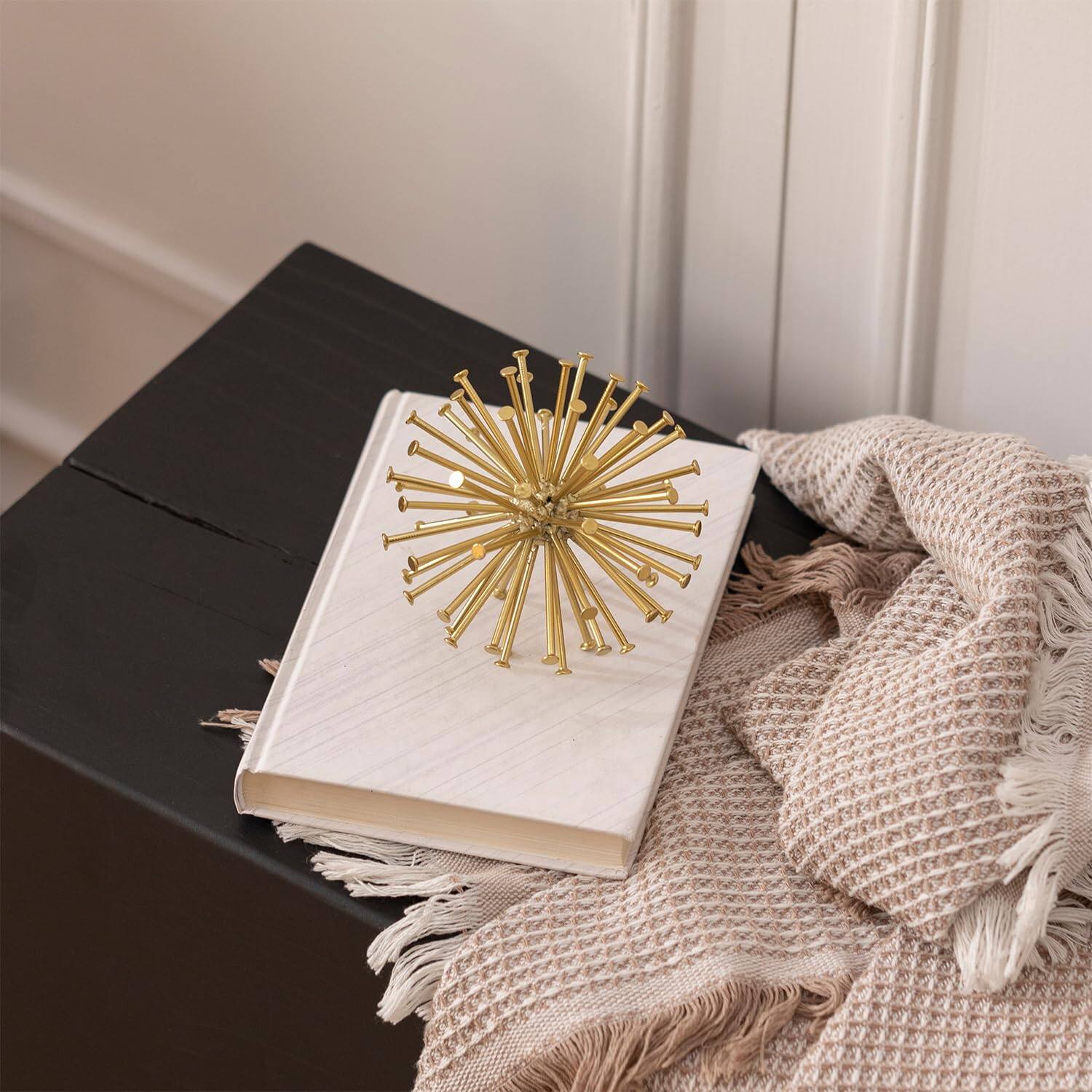 Alt View 4. Alchemy Casas - Metal Spike Sphere Tabletop Decor Geometric Decorative Ball Abstract Sculpture Table Decorations For Home - Gold Square-5.5in.