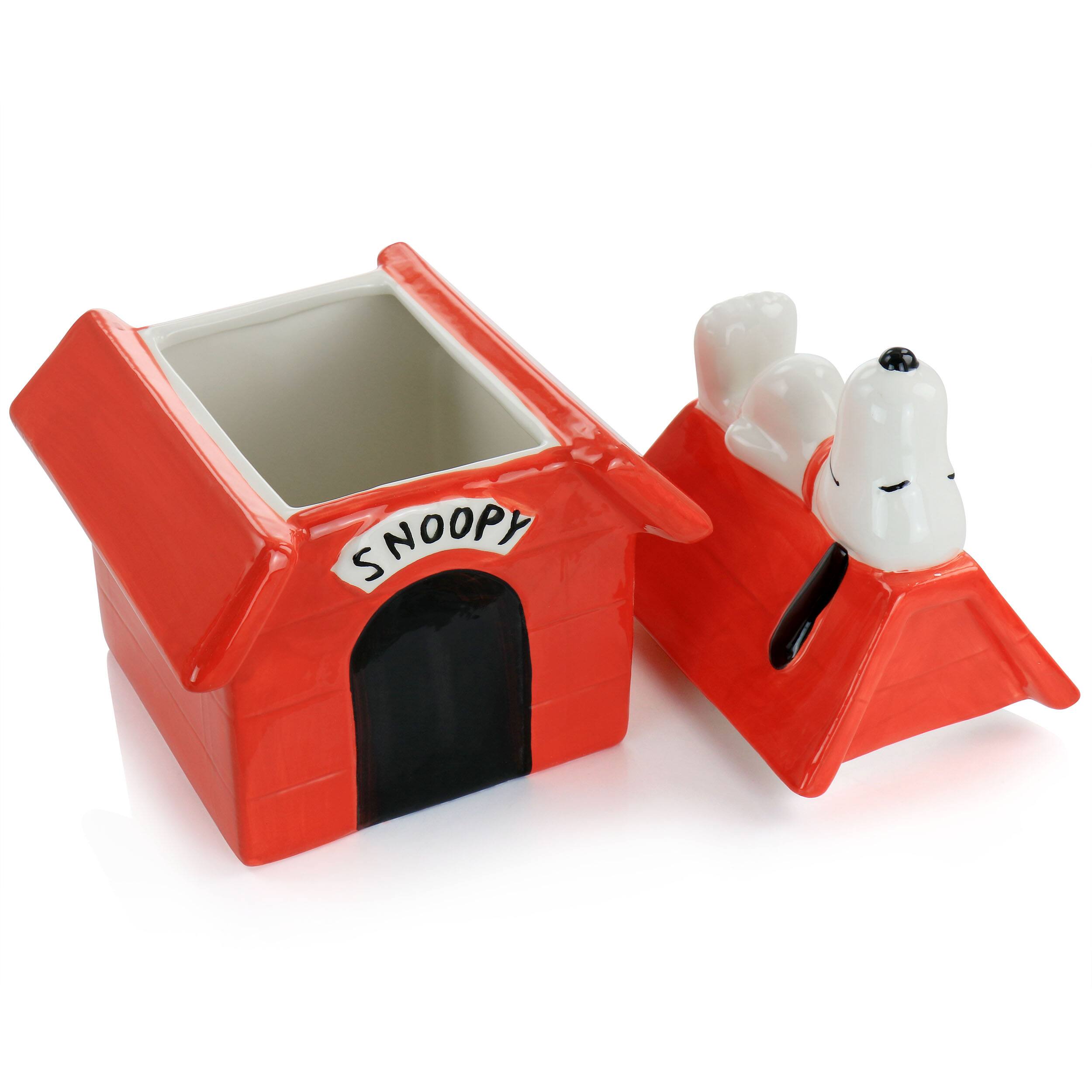 Back. Gibson - Gibson Peanuts Classic Snoopy Dog House Durastone 11.2in Cooke Jar in Red - Red.