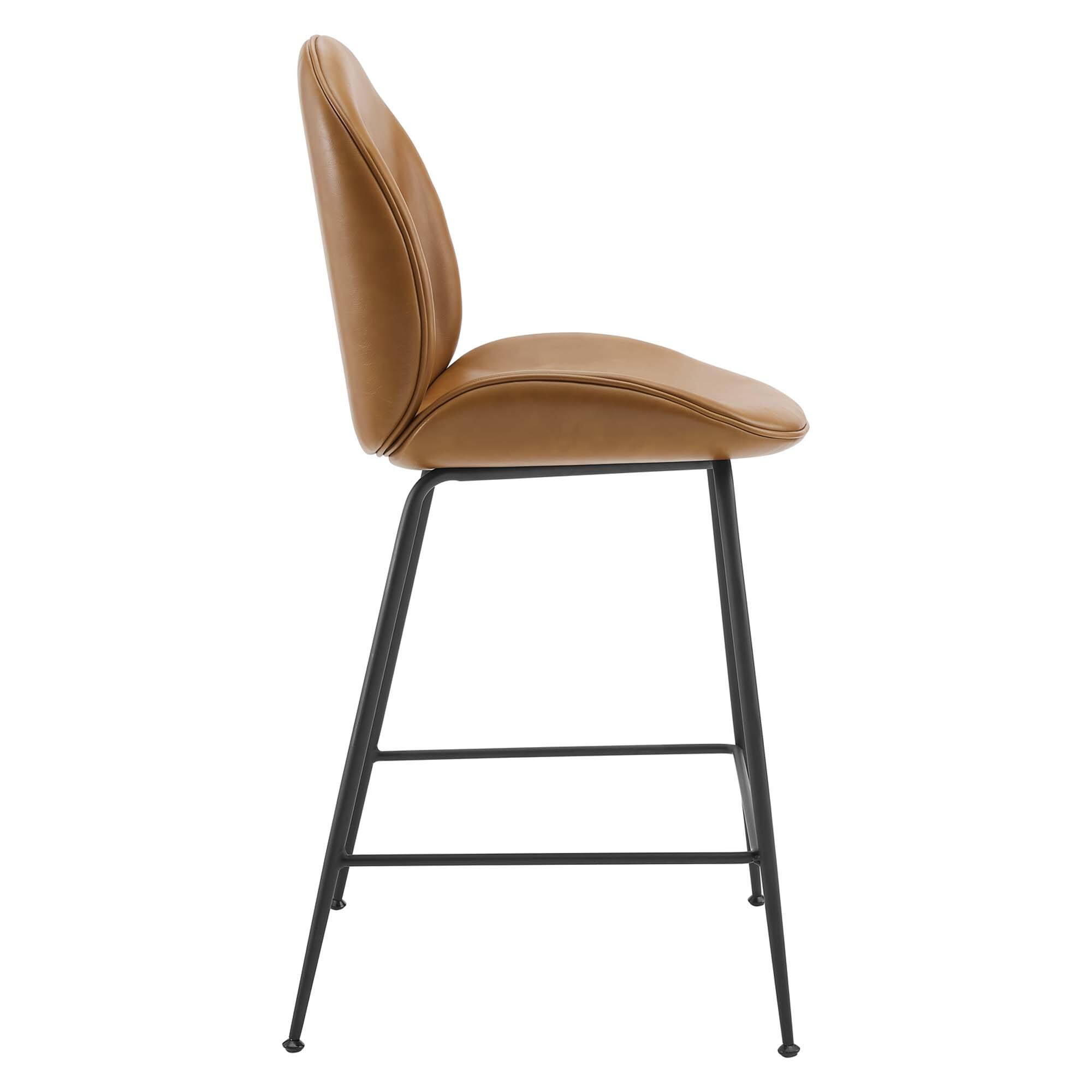 Angle. Modway - Scoop Black Powder Coated Steel Leg Vegan Leather Counter Stool by Modway - Brown.