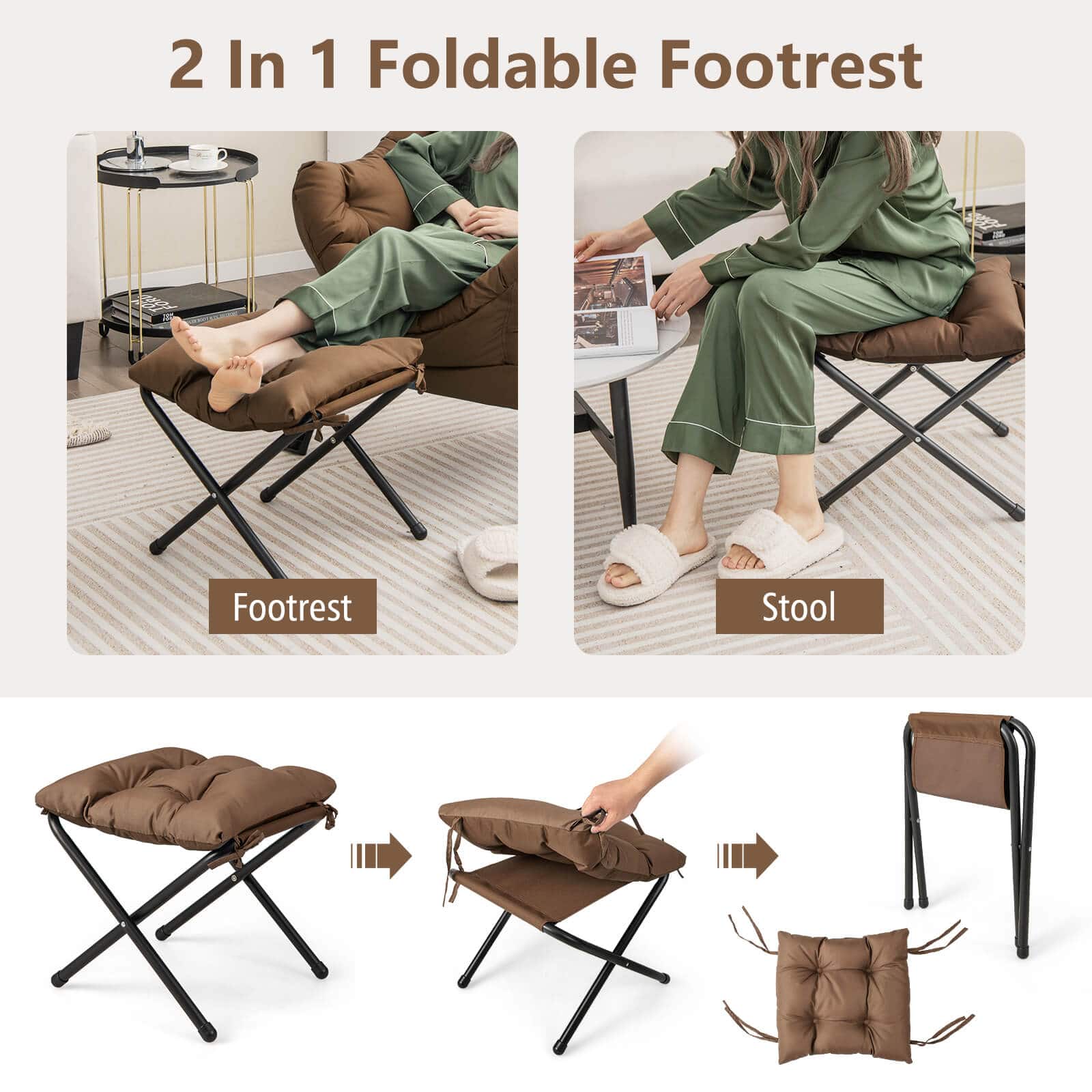 2 in 1 Foldable Footrest: Footrest X Stool