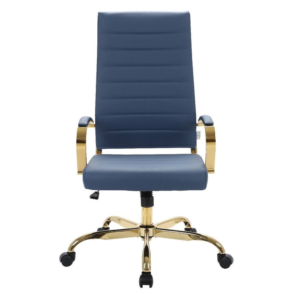Alt View 2. LeisureMod - Benmar High-Back Leather Office Chair with Gold Accents, Adjustable Height, Swivel and Tilt Conference Desk Chair - Navy Blue.