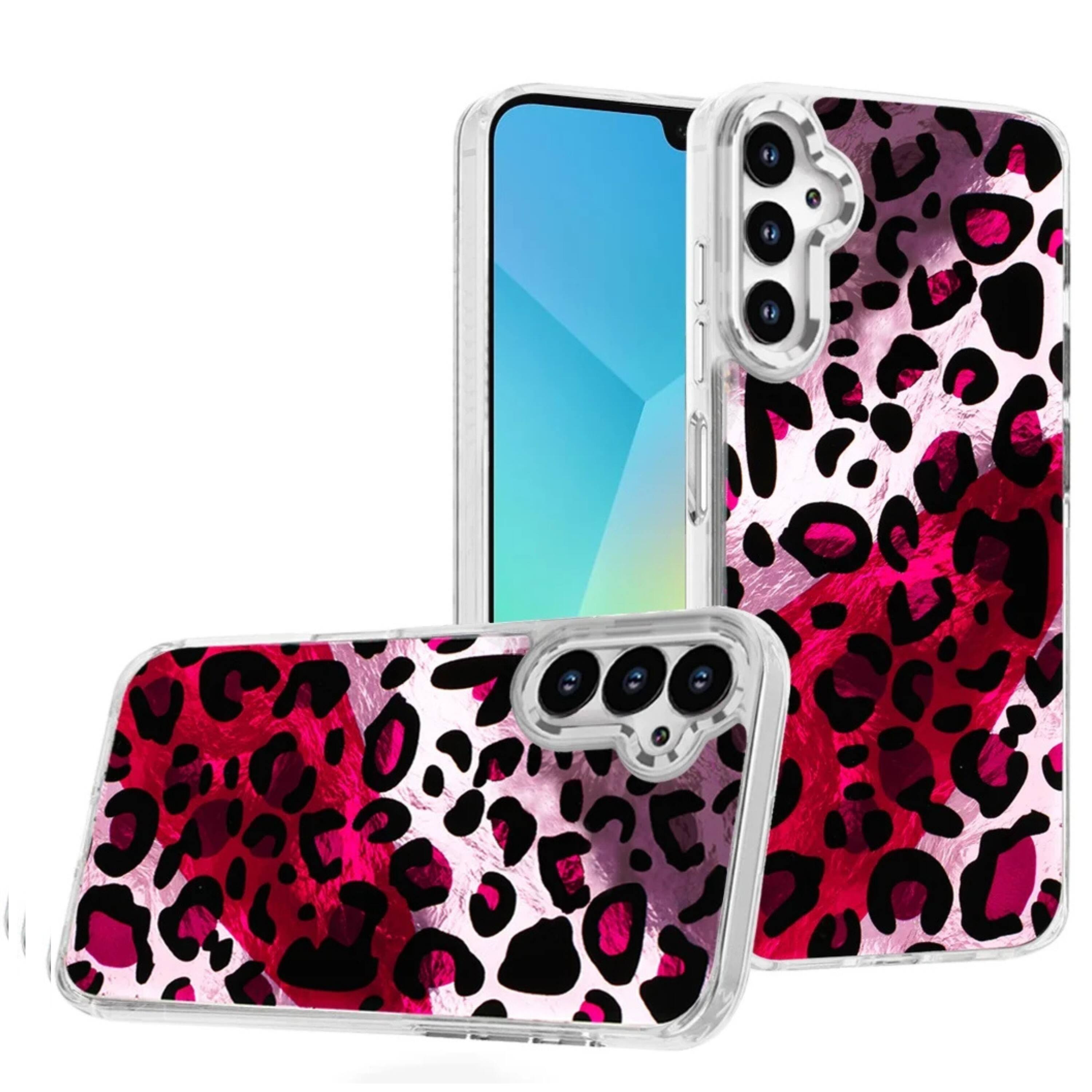 Front. Kitcheniva - Cute In Mold Design Phone Case With Metallic Buttons And Tempered Glass For Samsung A16 5G Pink Pattern - Pink.