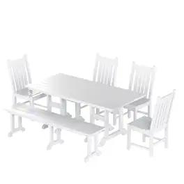 WestinTrends - Malibu 6-Piece Outdoor Patio Dining Set Outdoor Table and Bench Chair Set - White
