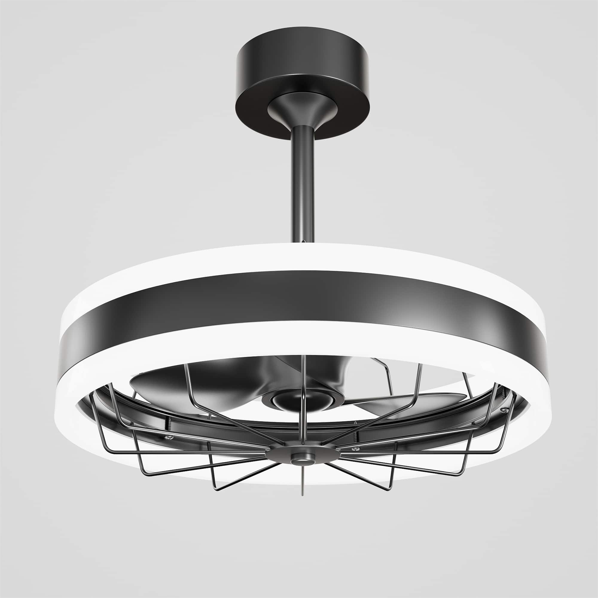 PAIHOME - Modern Low Profile Ceiling Fan with Light & Remote, 15.7 Inch 6-Speed Quiet Motor Dimmable LED Timer for Bedroom - Black