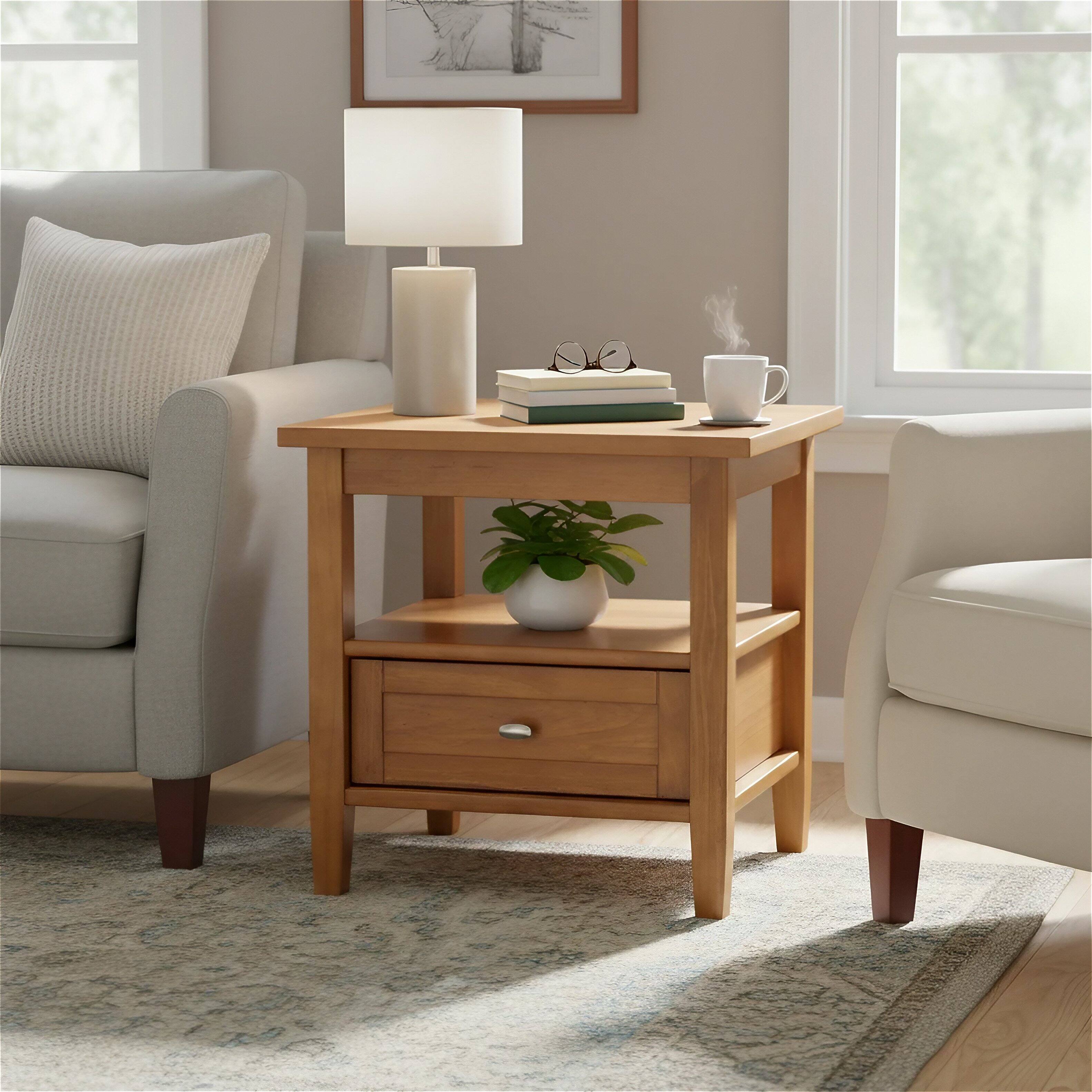 Front. Simpli Home - Warm Shaker 20 inch Wide Solid Wood End Table, Warm Honey Brown - Warm Honey Brown.