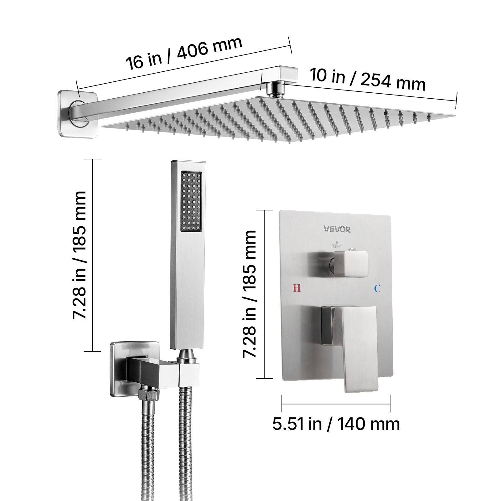 16 in / 406 mm
10 in / 254 mm
7.28 in / 185 mm
5.51 in / 140 mm
VEVOR
H
C