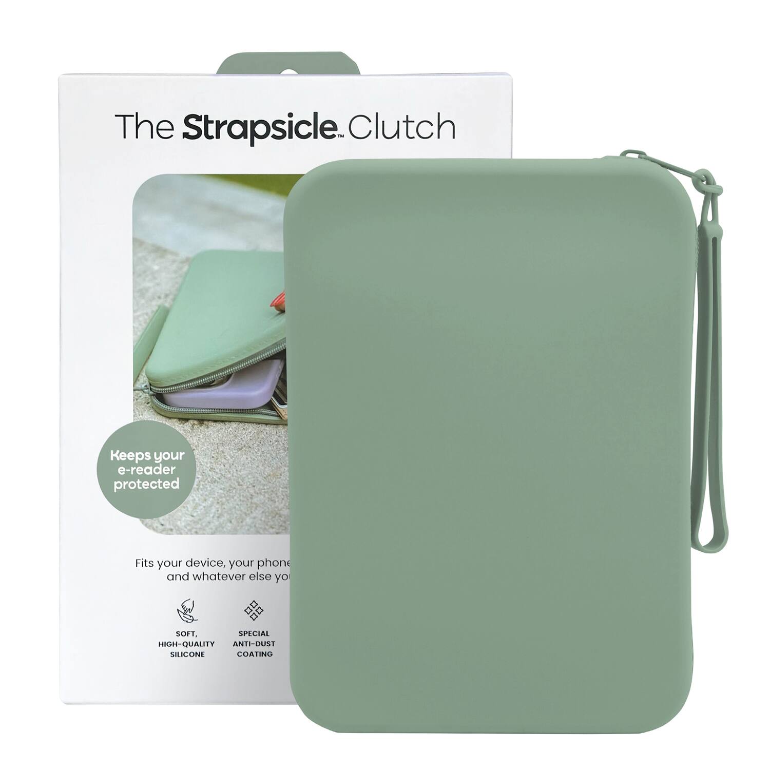 The Strapsicle - Clutch  
Keeps your e-reader protected  
Fits your device, your phone and whatever else you need  

SOFT, HIGH-QUALITY SILICONE  
SPECIAL HIGH-QUALITY ANTI-DUST SILICONE COATING