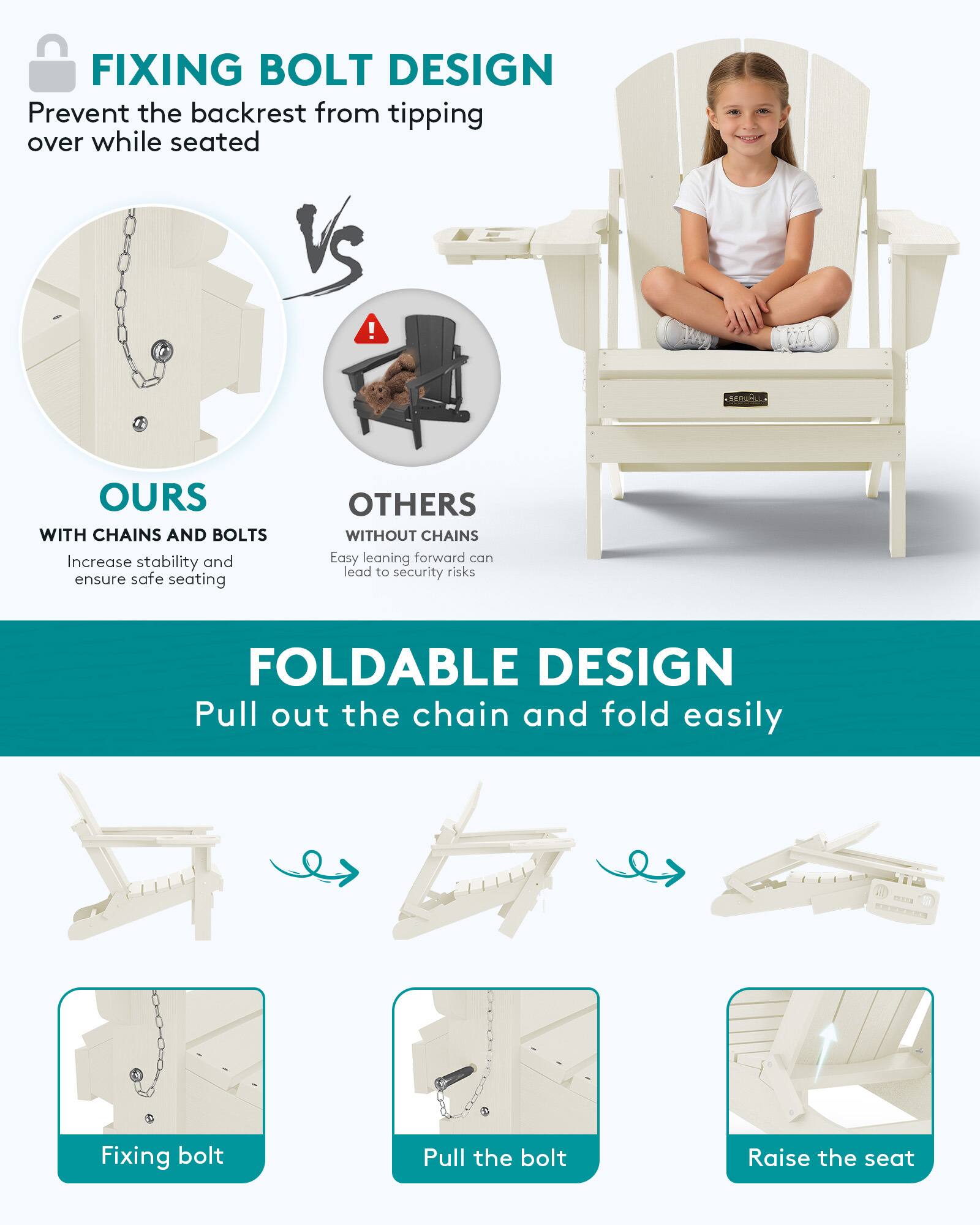 SERWALL Folding Adirondack Chair, Outdoor Adirondack Chairs with 4 in 1 ...