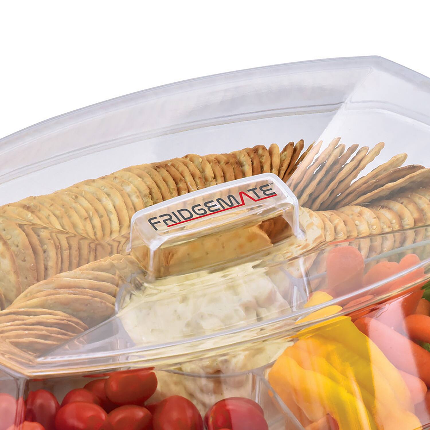 Left. FridgeMate - Flip-Lid Clear Acrylic Chilled Serving Platter - Clear.
