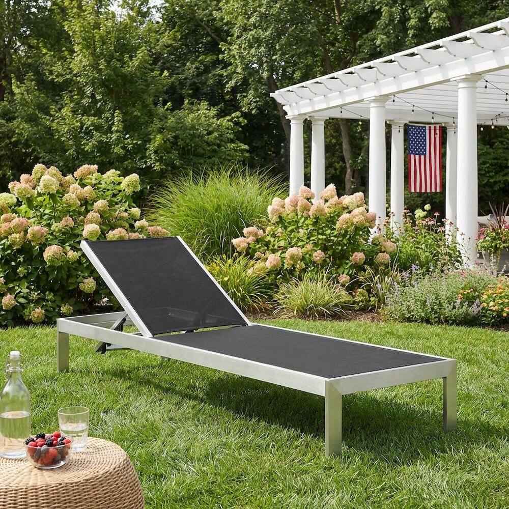 Left. Outdoor Escape - Outdoor Patio Aluminum Chaise With Comfortable Backrest And Stylish Design - Black.
