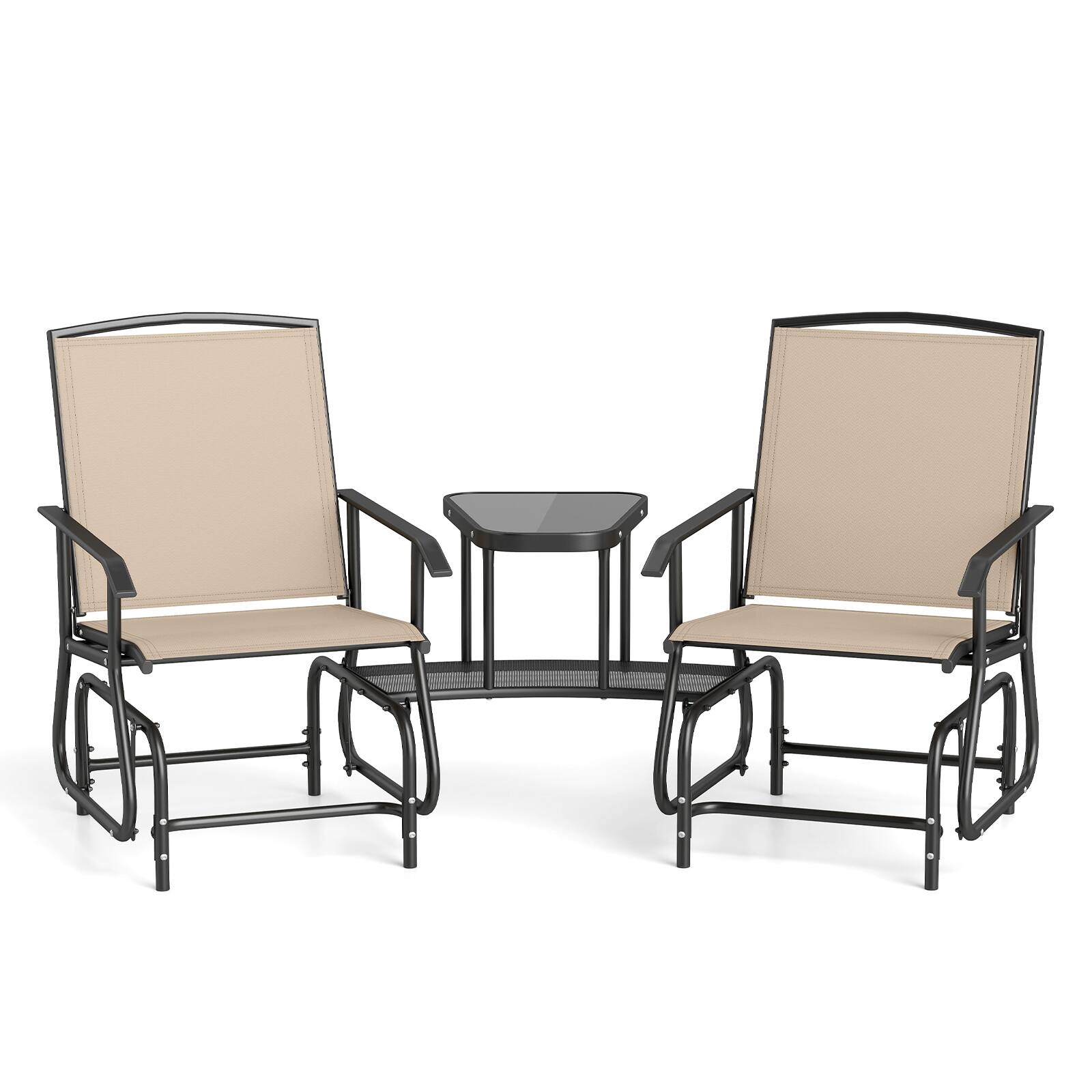 Alt View 9. Costway - Costway 2-Seater Outdoor Bistro Sets Glider Bench with 2-Tier Center Table, Heavy-duty Metal Frame - Beige.