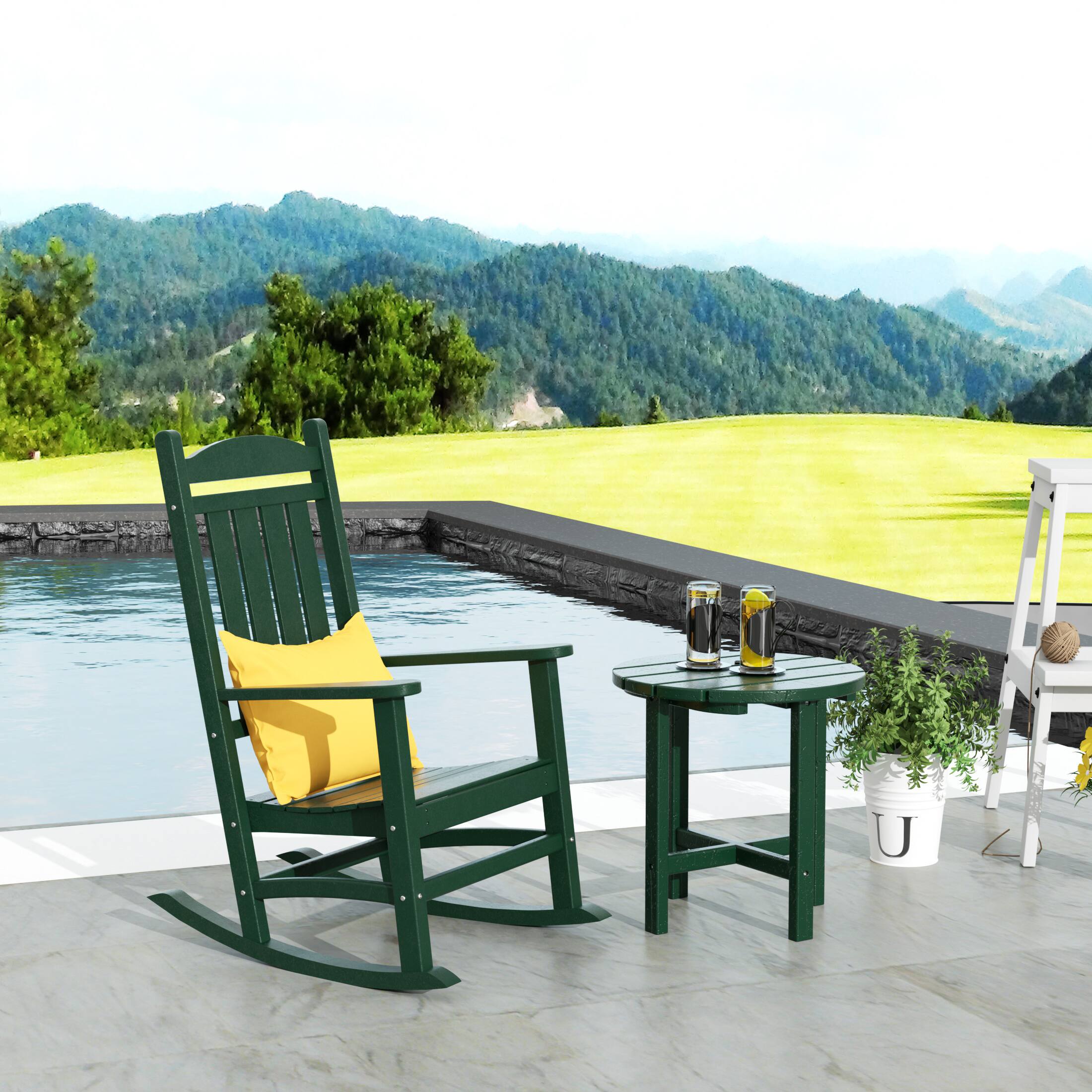 Angle. WestinTrends - WestinTrends Malibu Outdoor Patio Porch Rocking Chair with Side Table Set - Dark Green.