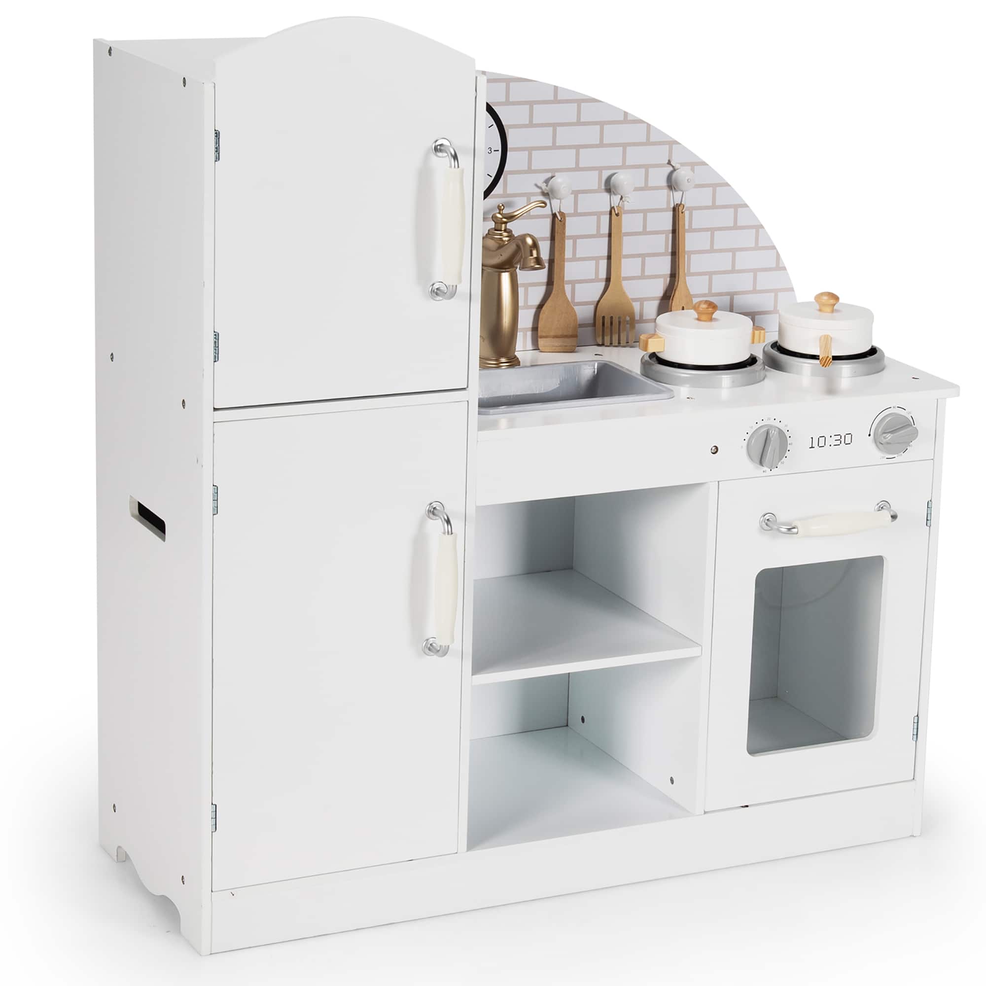 Front. Costway - Costway Kids Kitchen Playset Pretend Play Cooking Set w/Vivid Faucet & Telephone - White.