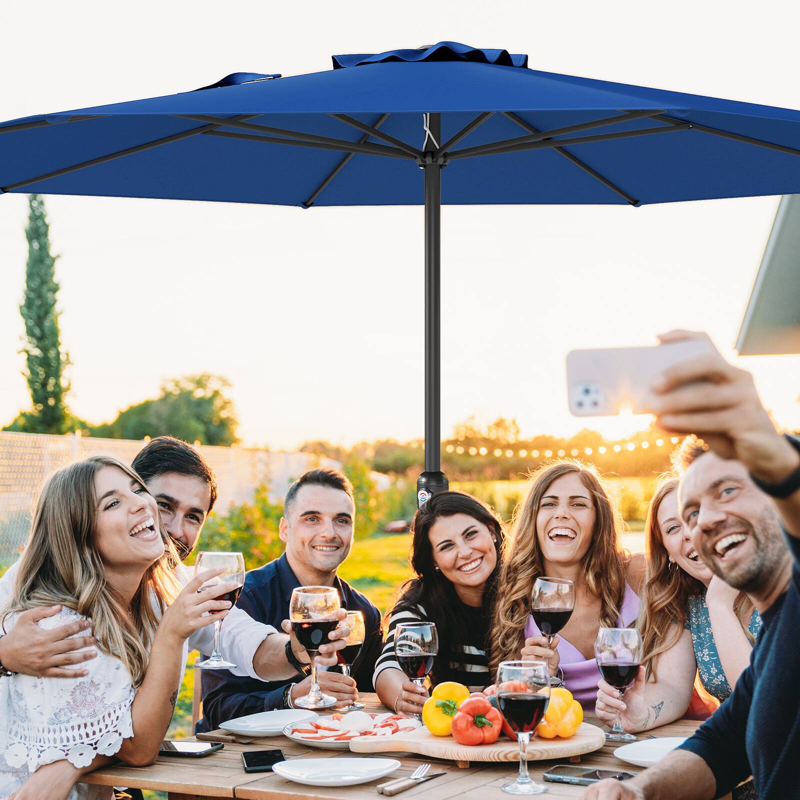 Angle. SlickBlue - Heavy Duty 12-Foot Patio Umbrella with Crank Handle and 8 Ribs - Navy.